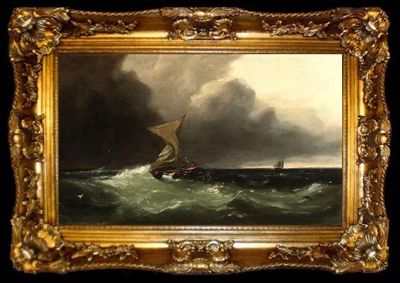 framed  Gideon Jacques Denny Shipwrecked figures signaling to a distant sailing ship, ta009-2